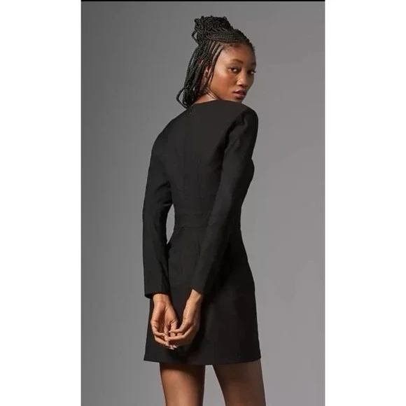 NEW  By Anthropologie Long-Sleeve Sweetheart Slim Mini Dress‎ size 6 black nwt! - Picture 2 of 14